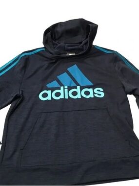 adidas Black Hoodie with Teal Logo and Stripe Accents